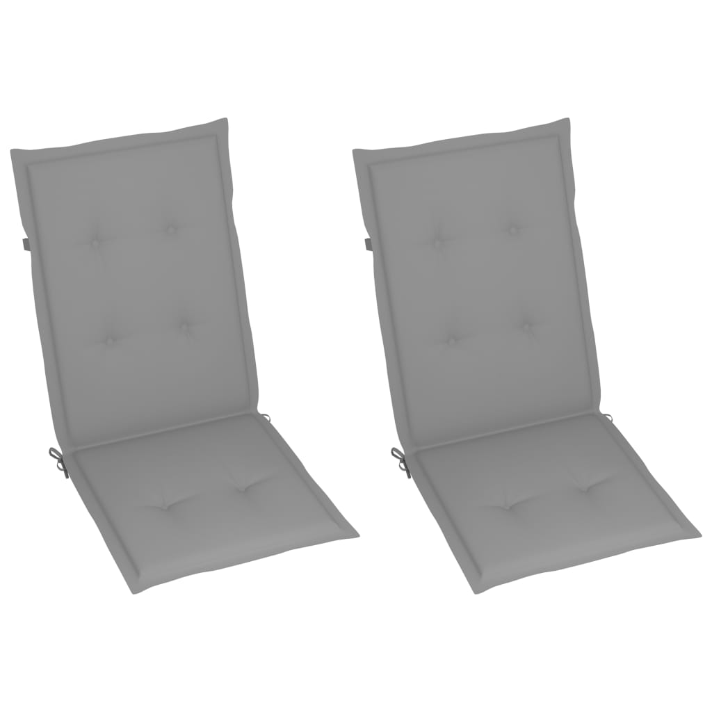 Garden Chairs 2 pcs with Grey Cushions Solid Teak Wood