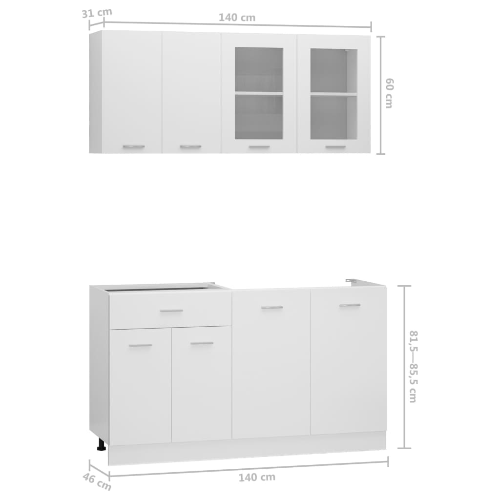 4 Piece Kitchen Cabinet Set Lyon White Engineered Wood