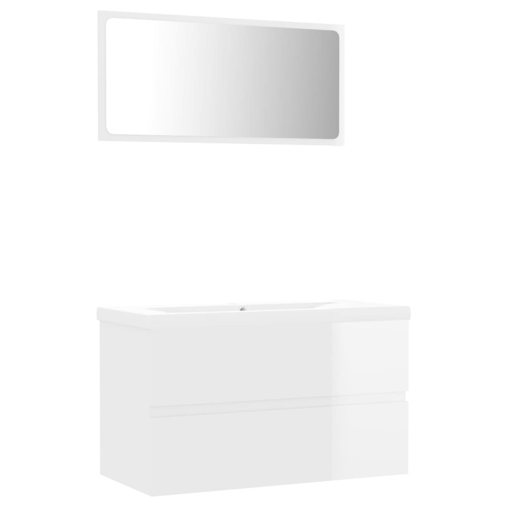 Bathroom Furniture Set High Gloss White Engineered Wood