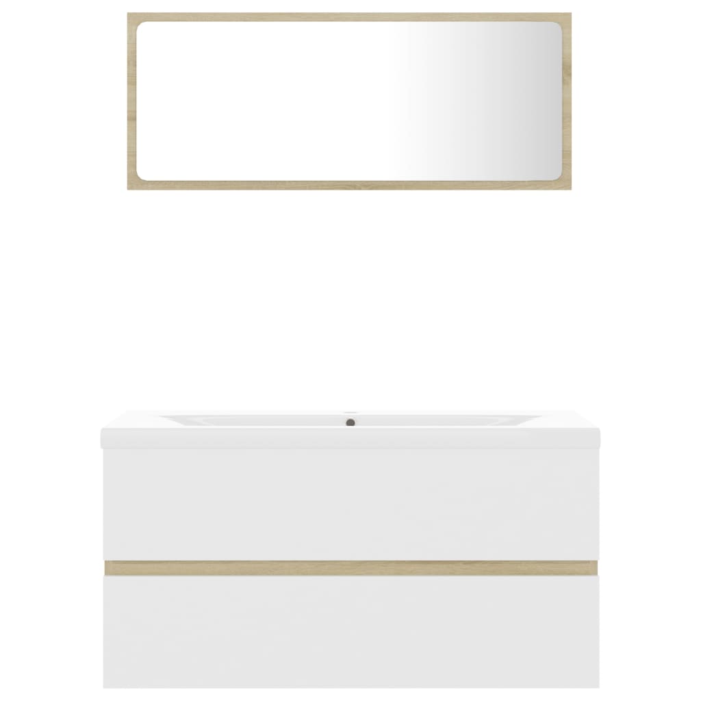 Bathroom Furniture Set White and Sonoma Oak Engineered Wood
