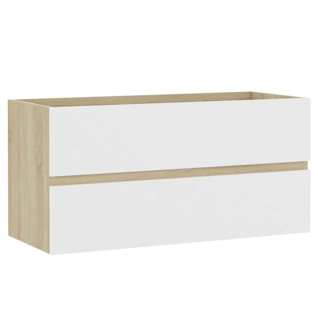 Bathroom Furniture Set White and Sonoma Oak Engineered Wood
