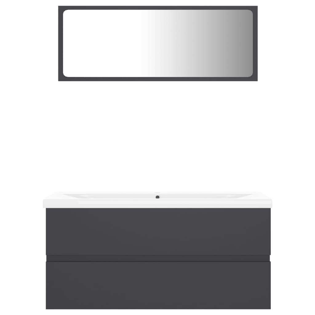 Bathroom Furniture Set Grey Engineered Wood