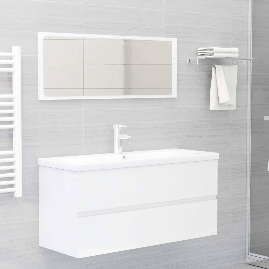 Bathroom Furniture Set High Gloss White Engineered Wood