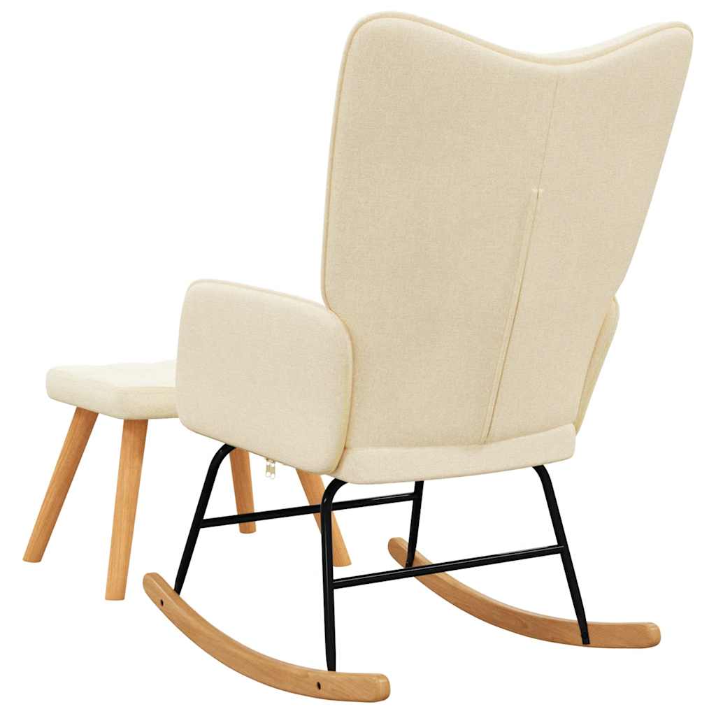 Rocking Chair with a Stool Cream Fabric