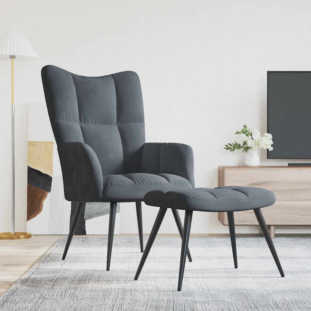 Relaxing Chair with a Stool Dark Grey Velvet