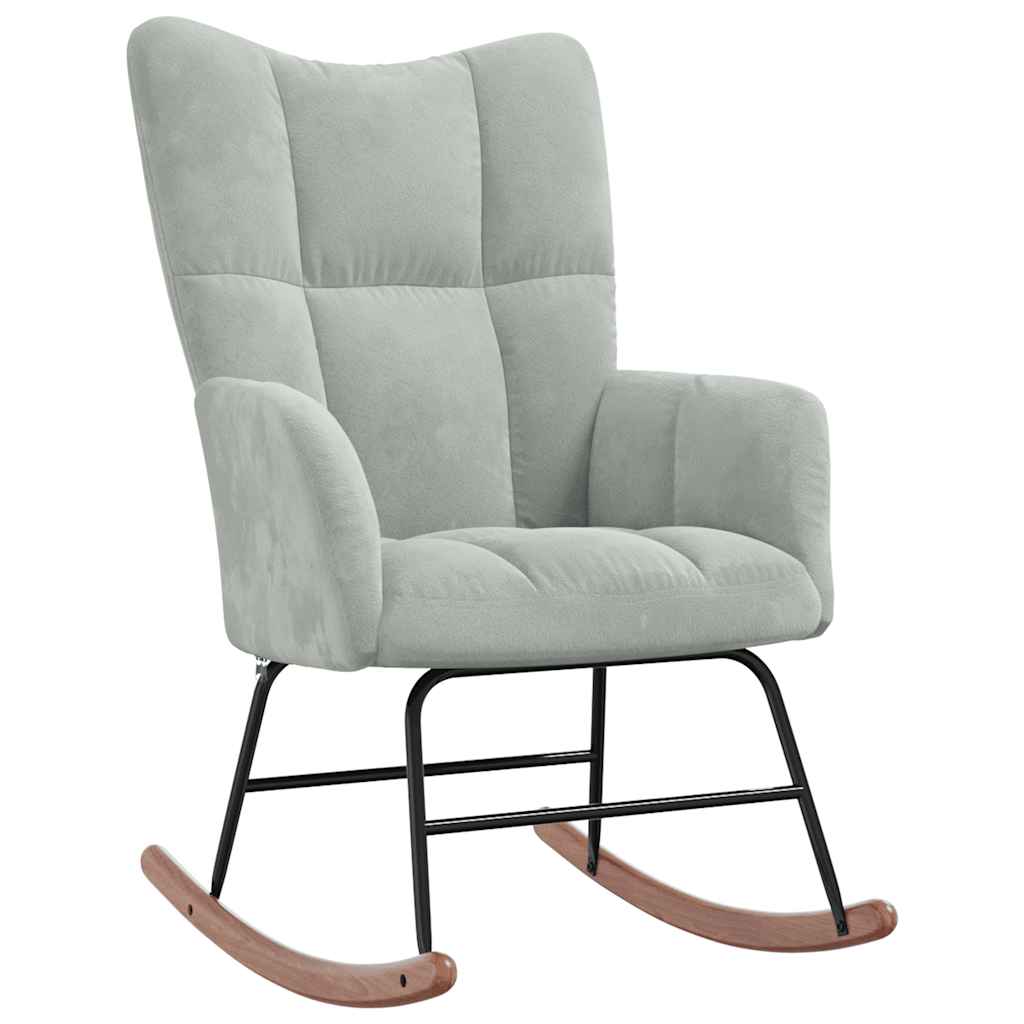 Rocking Chair with a Stool Light Grey Velvet