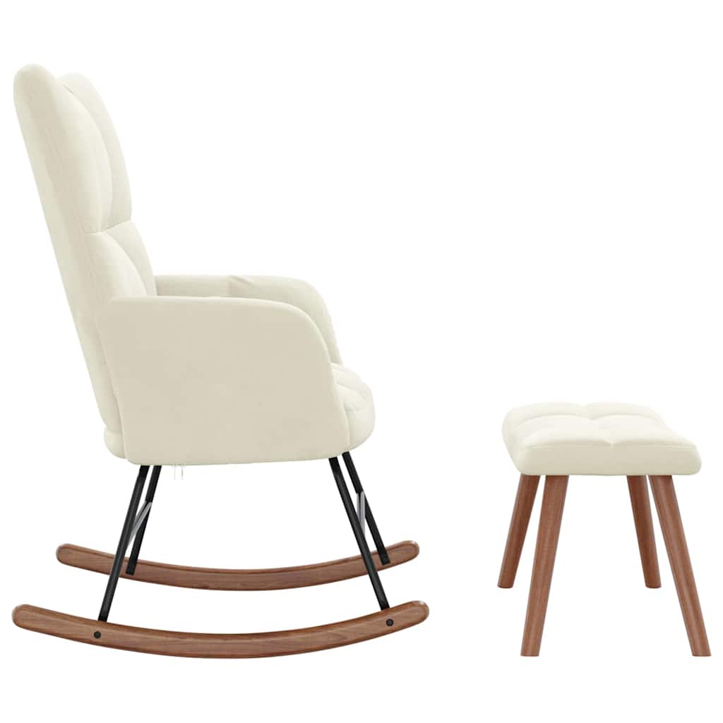 Rocking Chair with a Stool Cream White Velvet