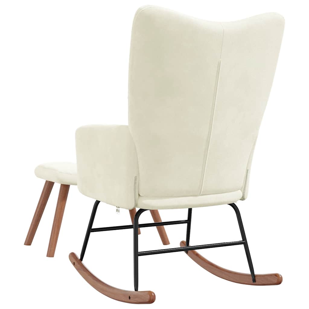 Rocking Chair with a Stool Cream White Velvet