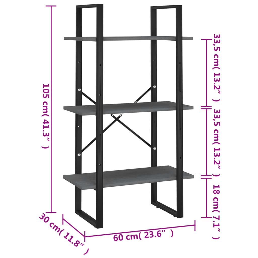 Storage Shelf Grey 60x30x105 cm Solid Pine Wood