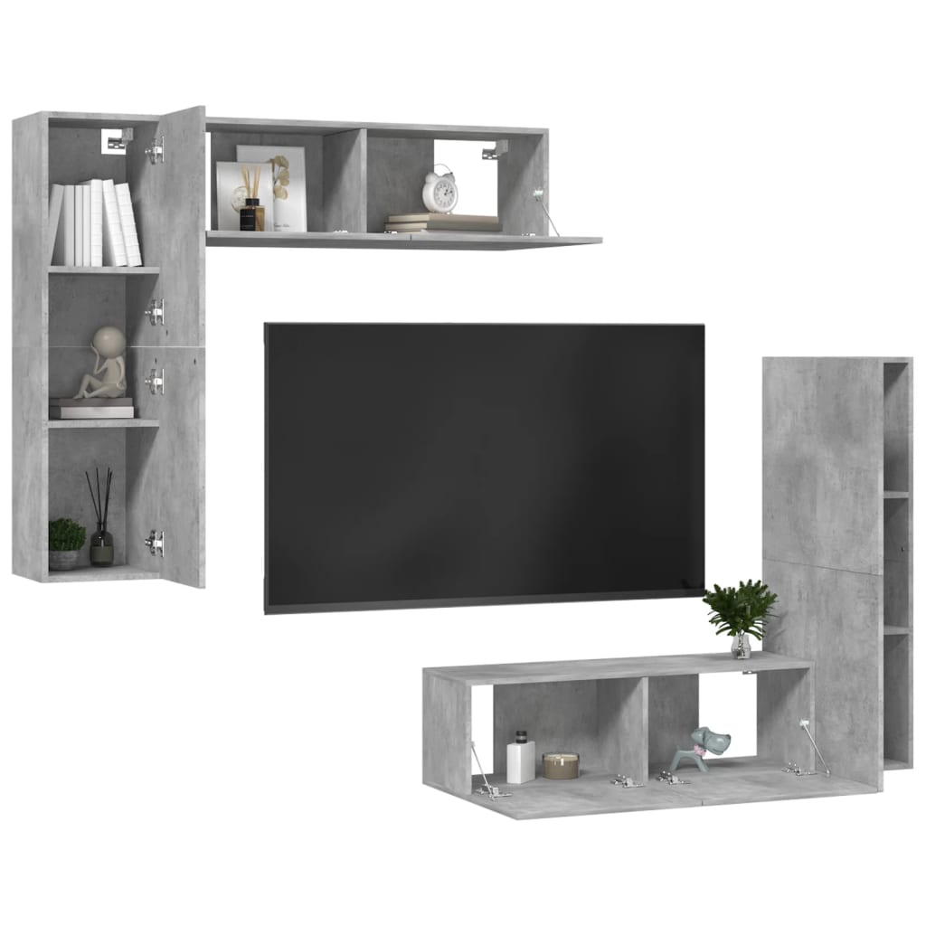 4 Piece TV Cabinet Set Concrete Grey Engineered Wood