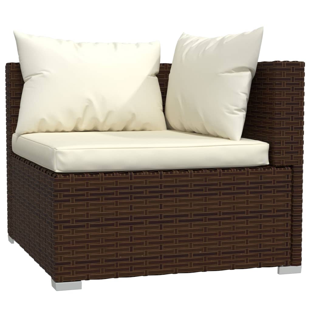 3 Piece Garden Lounge Set with Cushions Brown Poly Rattan