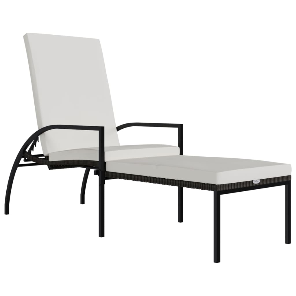 Sun Lounger with Footrest PE Rattan Brown