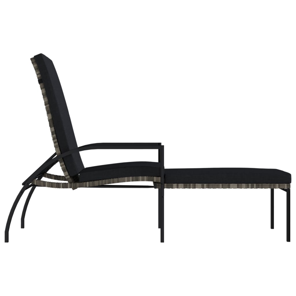 Sun Lounger with Footrest PE Rattan Grey