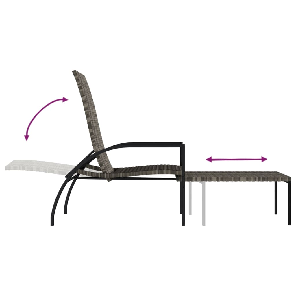 Sun Lounger with Footrest PE Rattan Grey