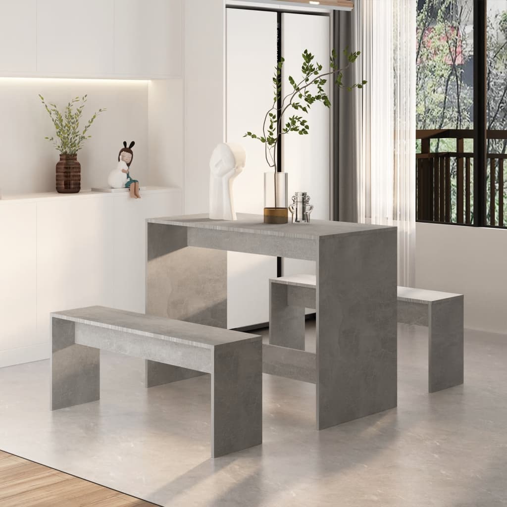 3 Piece Dining Set Concrete Grey Engineered Wood