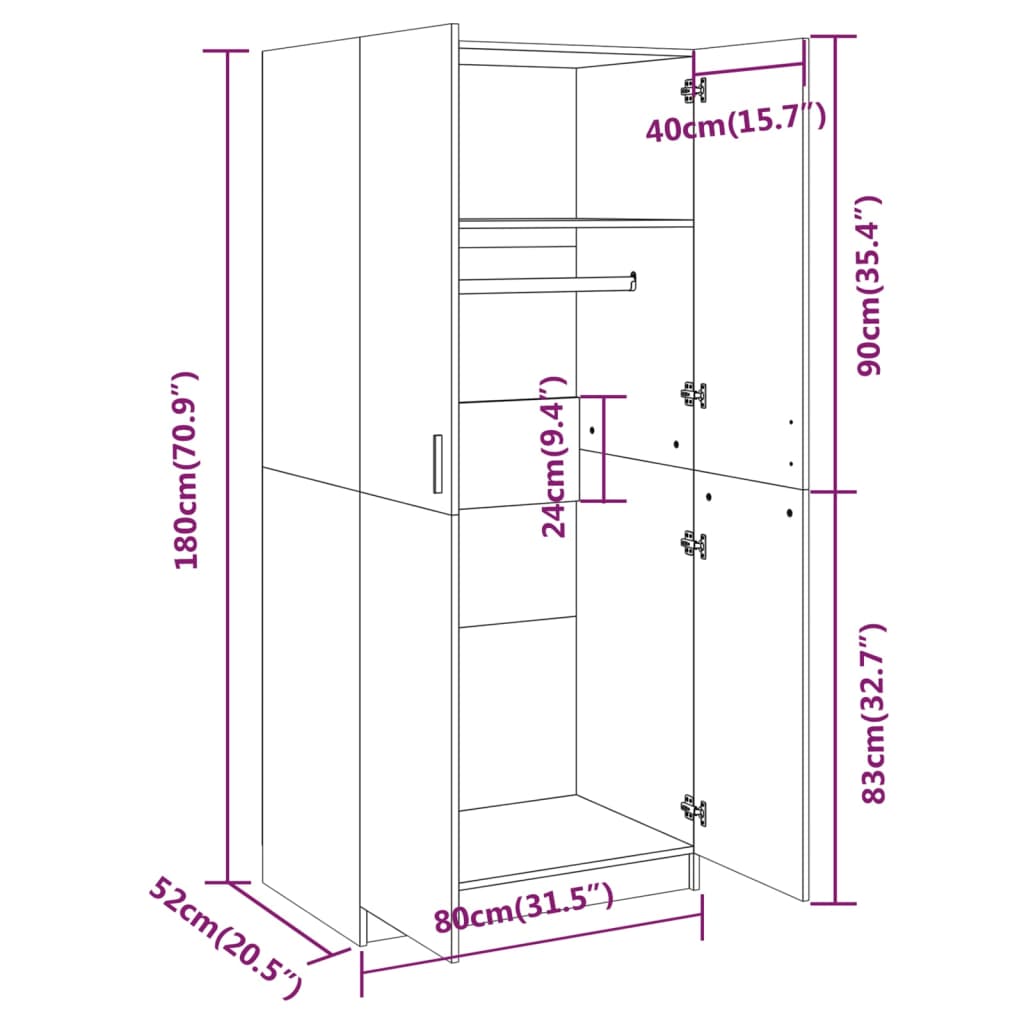 Wardrobe Grey Sonoma 80x52x180 cm Engineered Wood