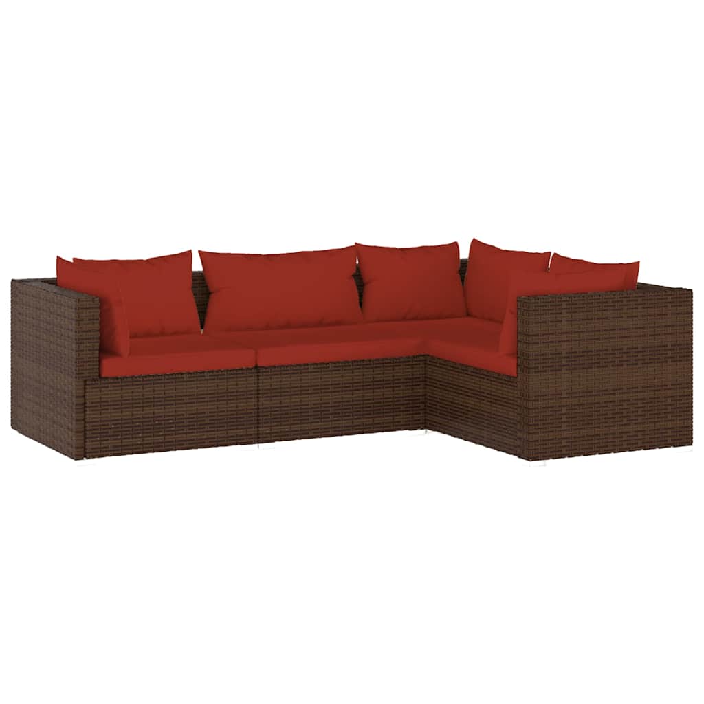 4 Piece Garden Lounge Set with Cushions Poly Rattan Brown