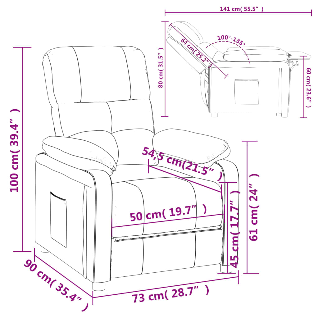 Recliner Chair Light Grey Fabric