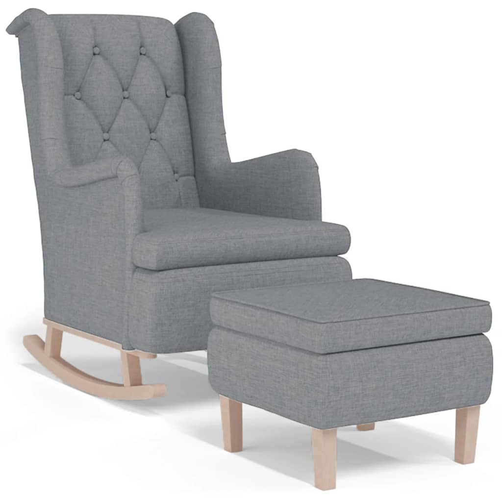 Armchair with Rocking Legs and Stool Light Grey Fabric