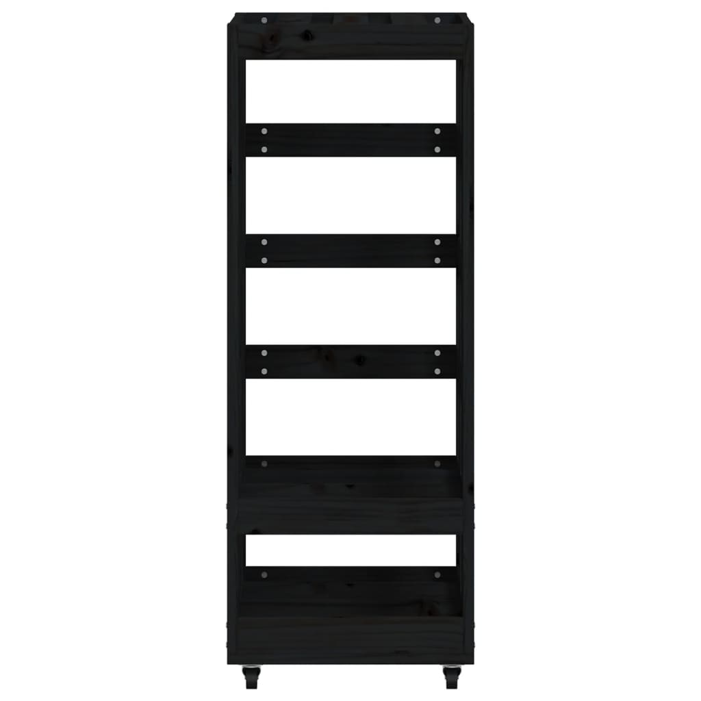 Log Holder with Wheels Black 40x49x110 cm Solid Wood Pine