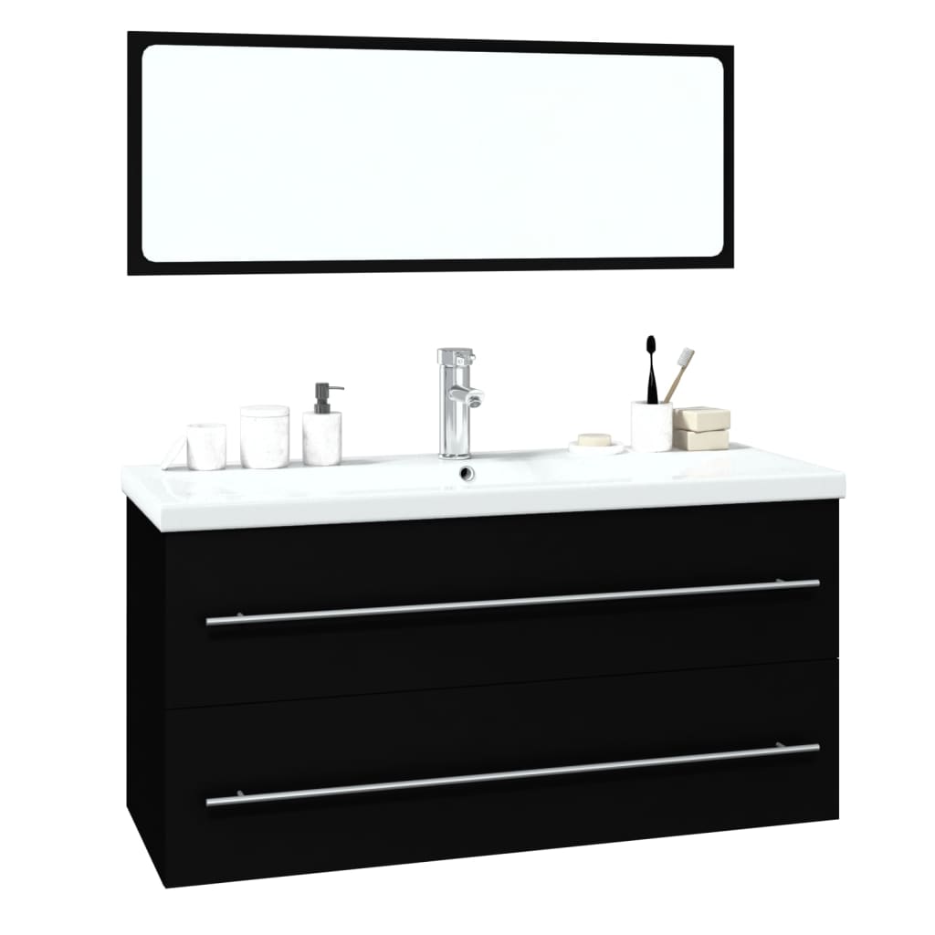 Bathroom Furniture Set Black Engineered Wood