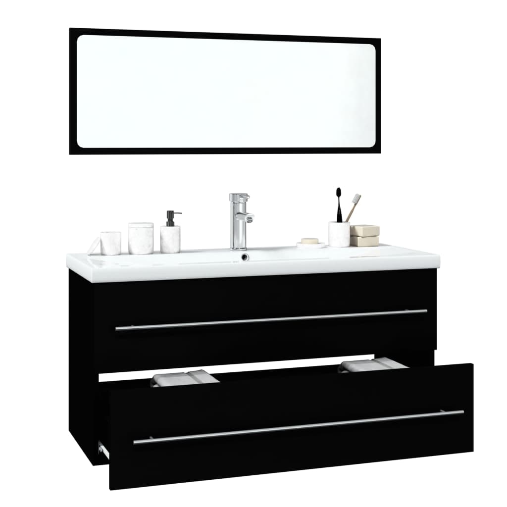 Bathroom Furniture Set Black Engineered Wood