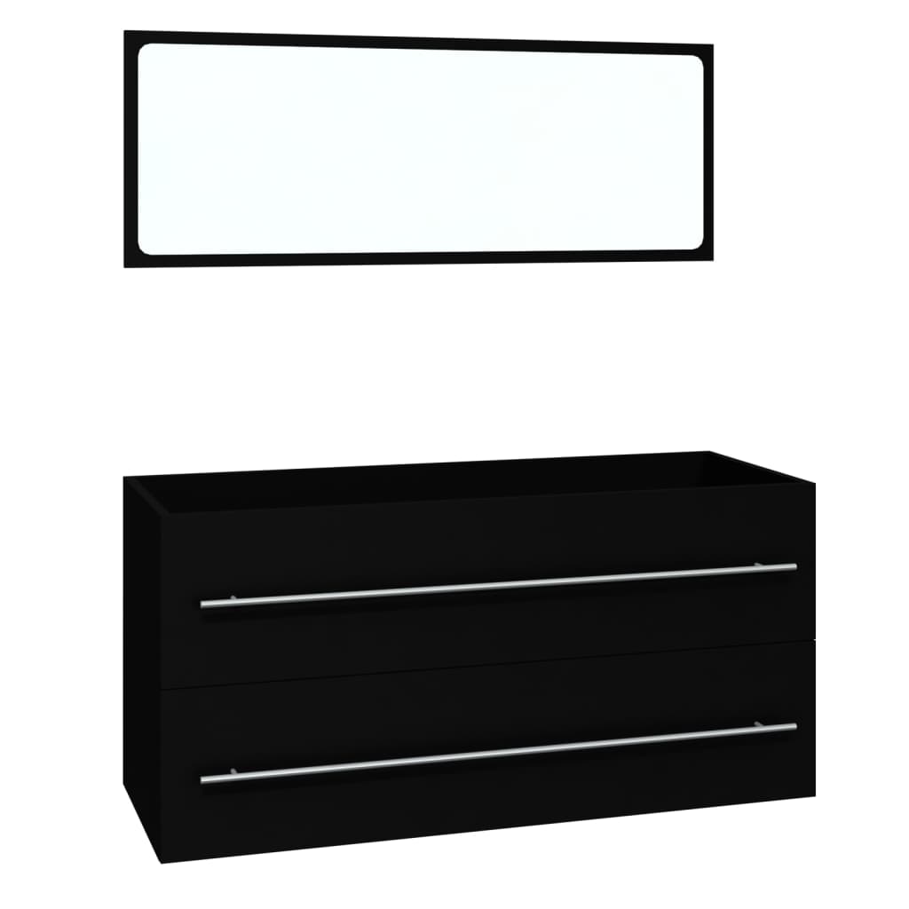 Bathroom Furniture Set Black Engineered Wood