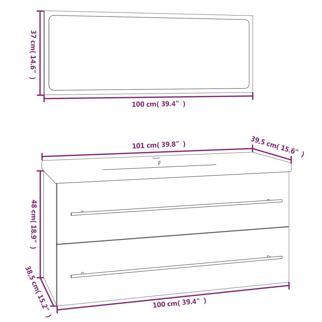 Bathroom Furniture Set Black Engineered Wood
