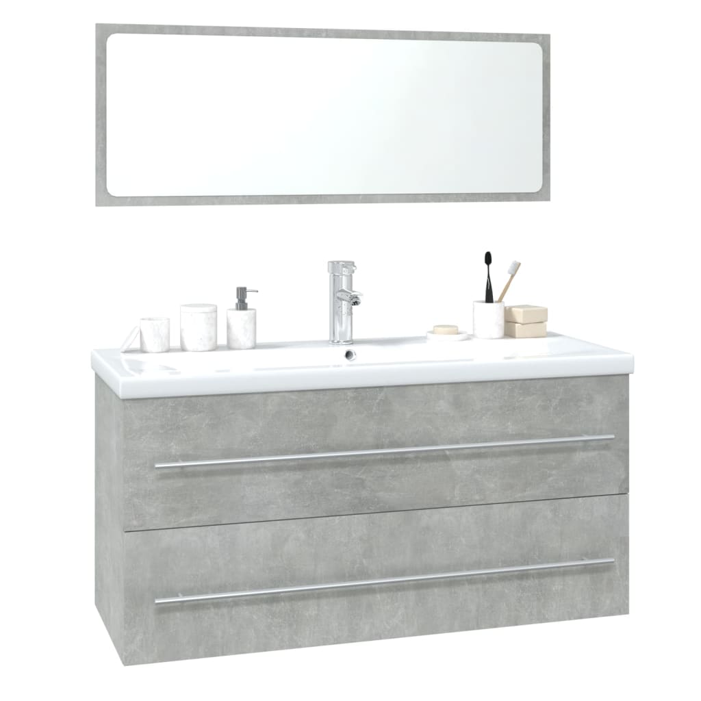 Bathroom Furniture Set Concrete Grey Engineered Wood