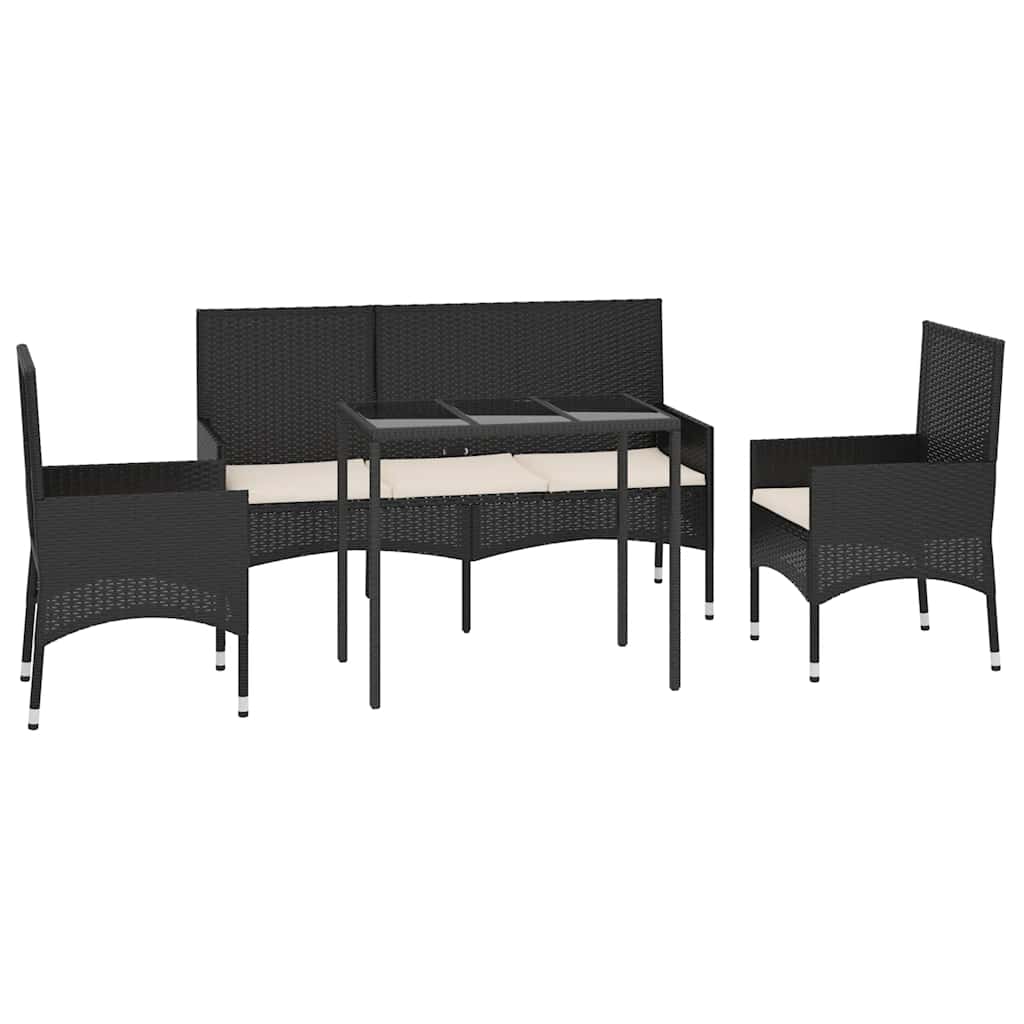 4 Piece Garden Lounge Set with Cushions Black Poly Rattan