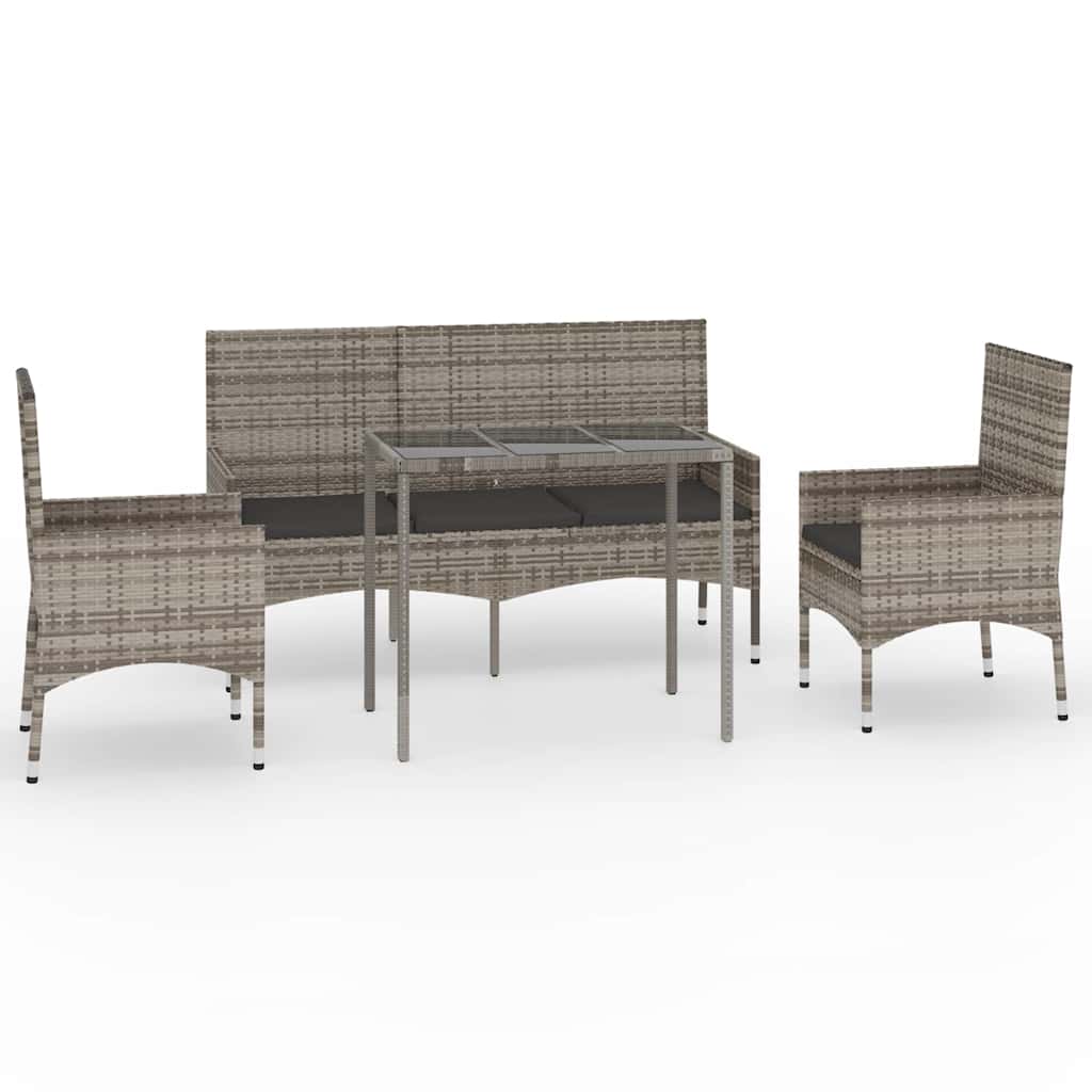 4 Piece Garden Lounge Set with Cushions Grey Poly Rattan