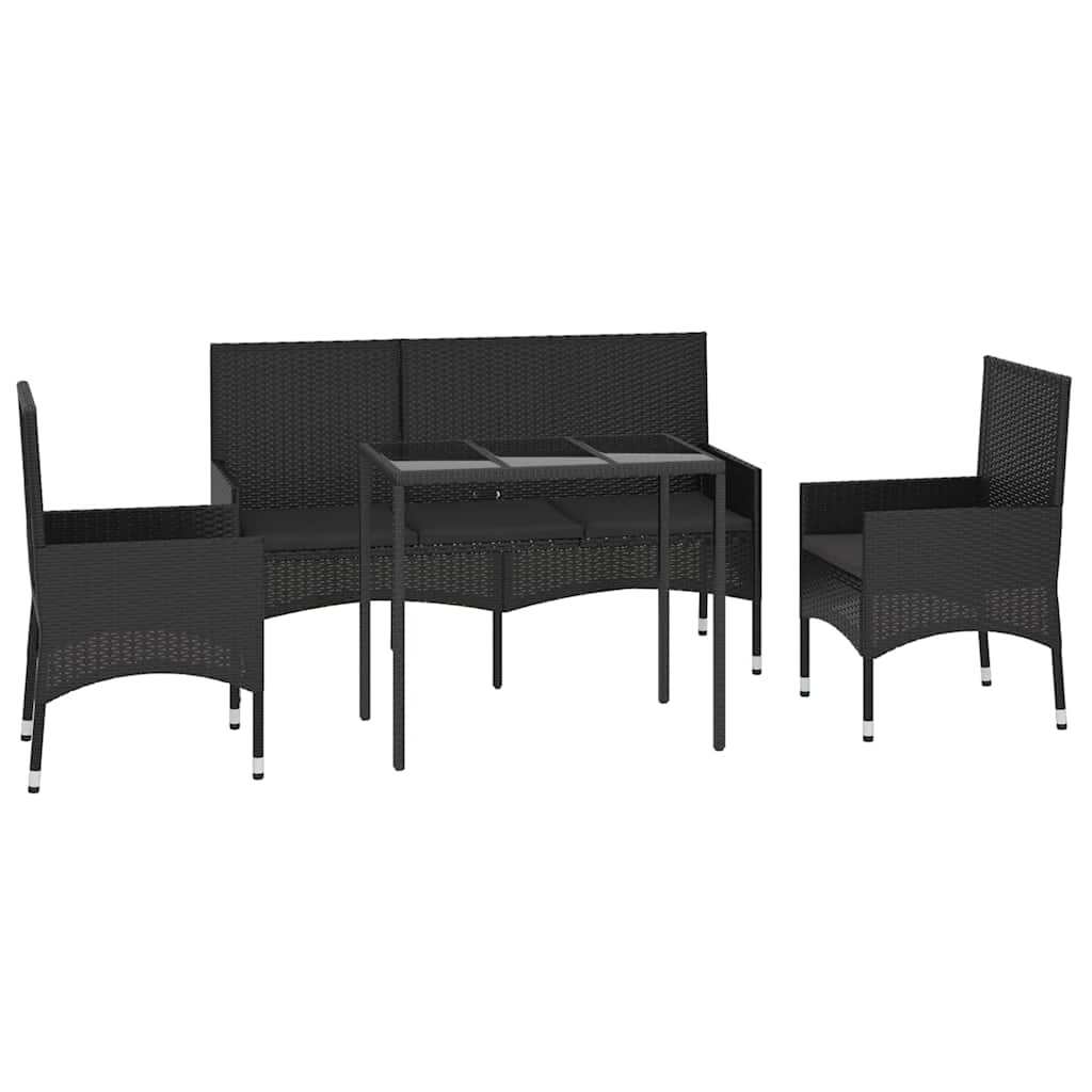 4 Piece Garden Lounge Set with Cushions Black Poly Rattan