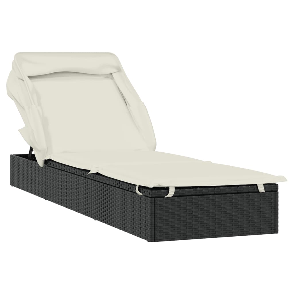 Sunbed with Foldable Roof Black 213x63x97 cm Poly Rattan