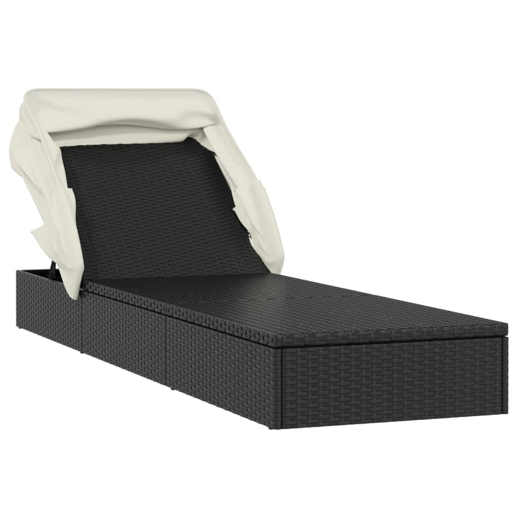 Sunbed with Foldable Roof Black 213x63x97 cm Poly Rattan