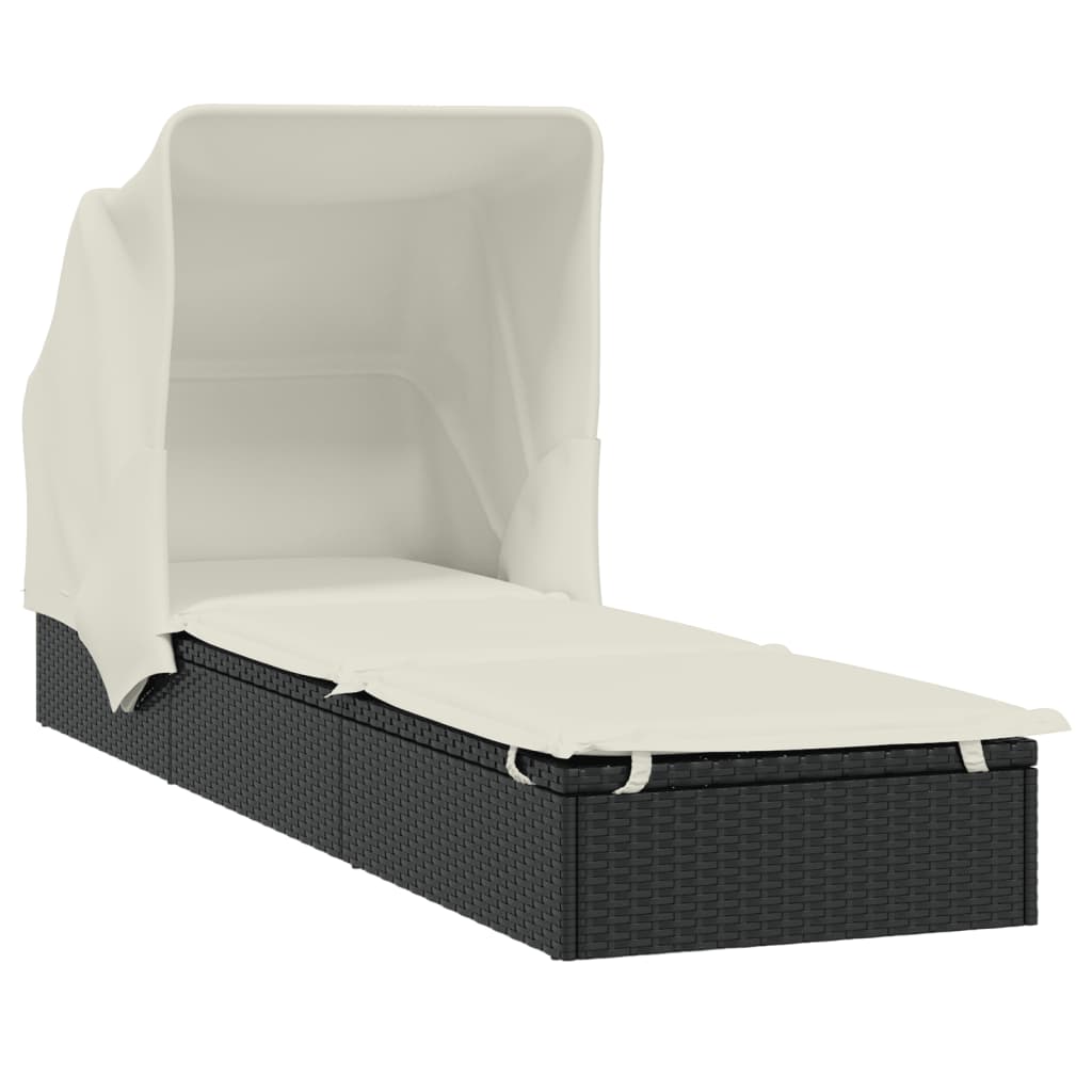 Sunbed with Foldable Roof Black 213x63x97 cm Poly Rattan
