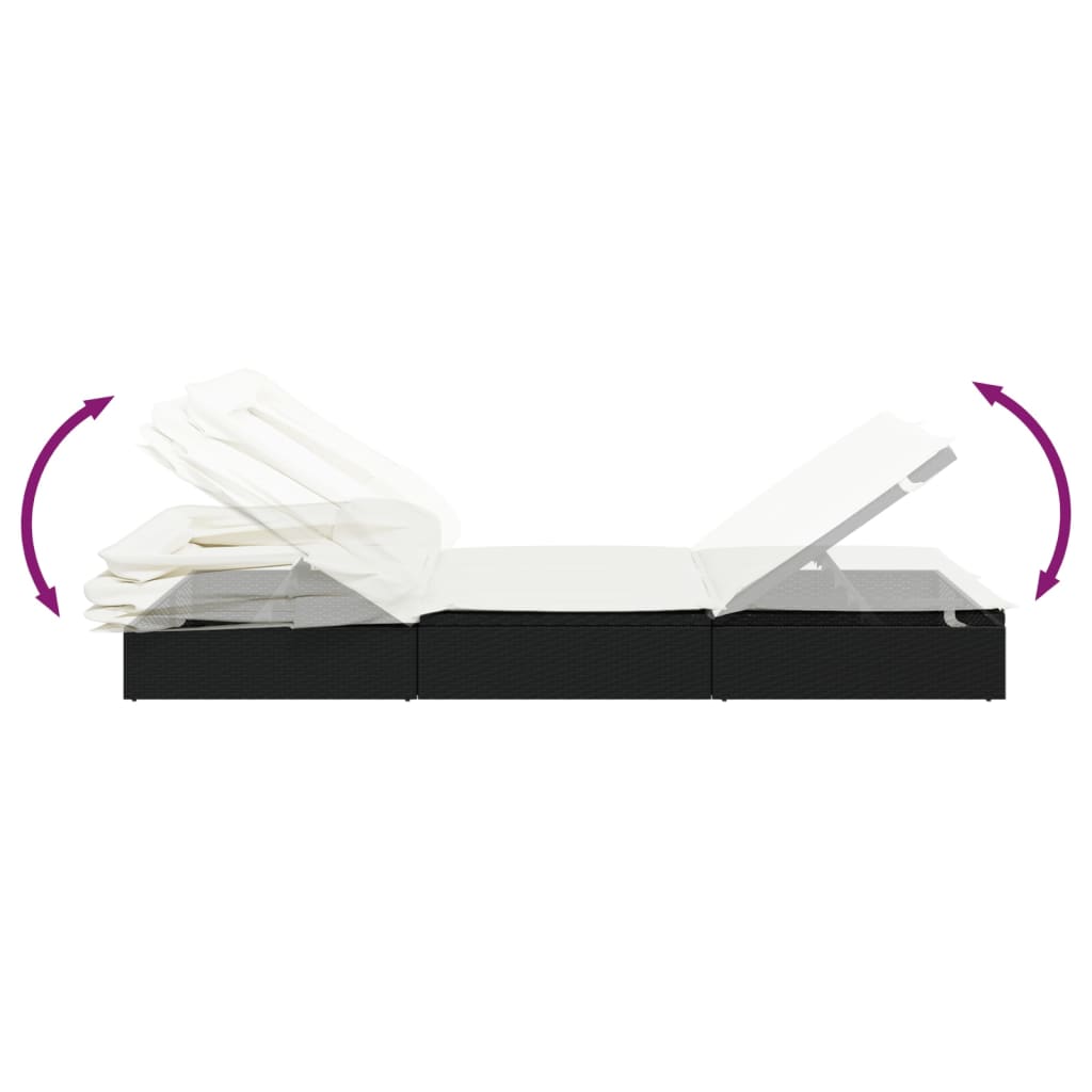 Sunbed with Foldable Roof Black 213x63x97 cm Poly Rattan