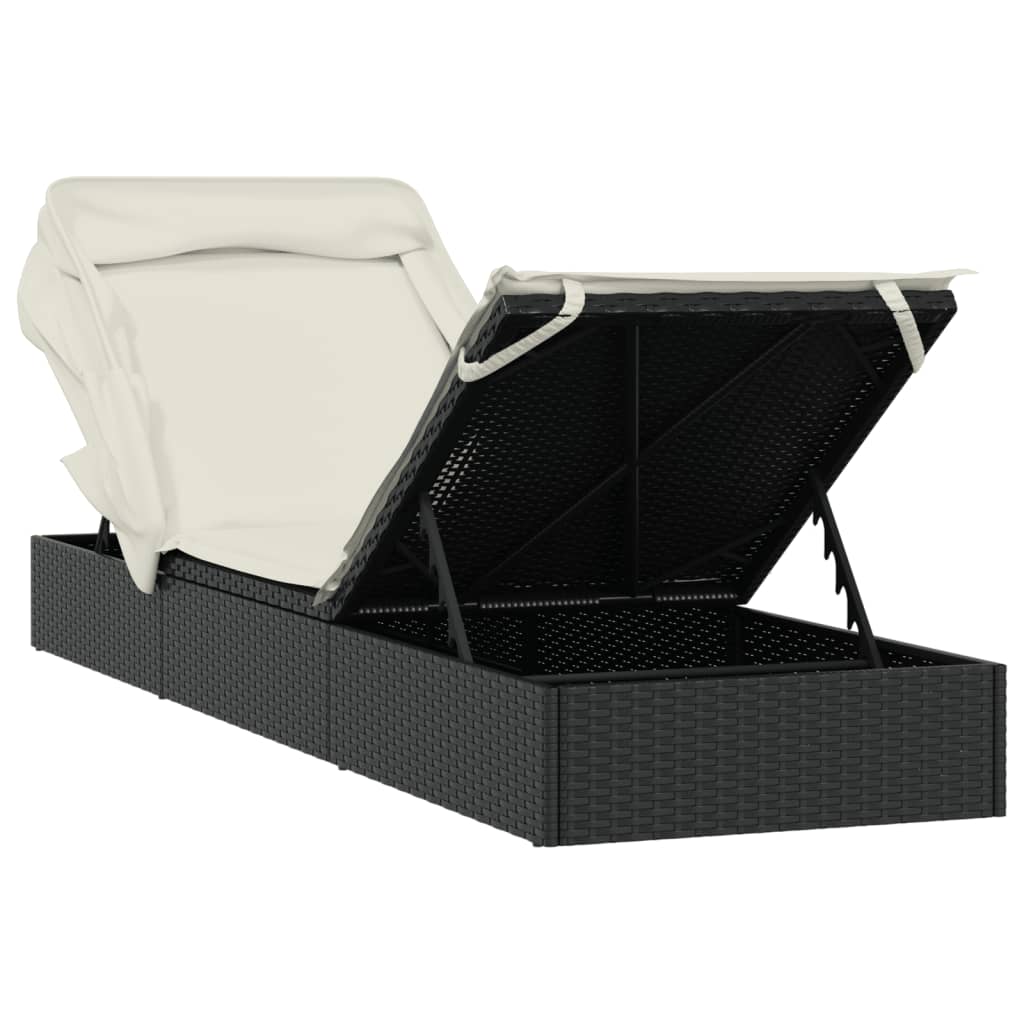 Sunbed with Foldable Roof Black 213x63x97 cm Poly Rattan