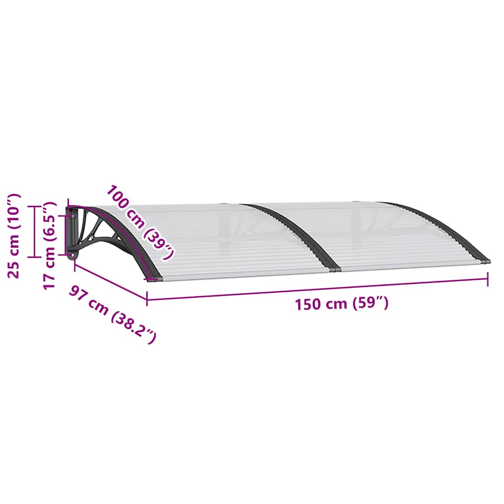 Door Canopy Black 150x100 cm Polycarbonate