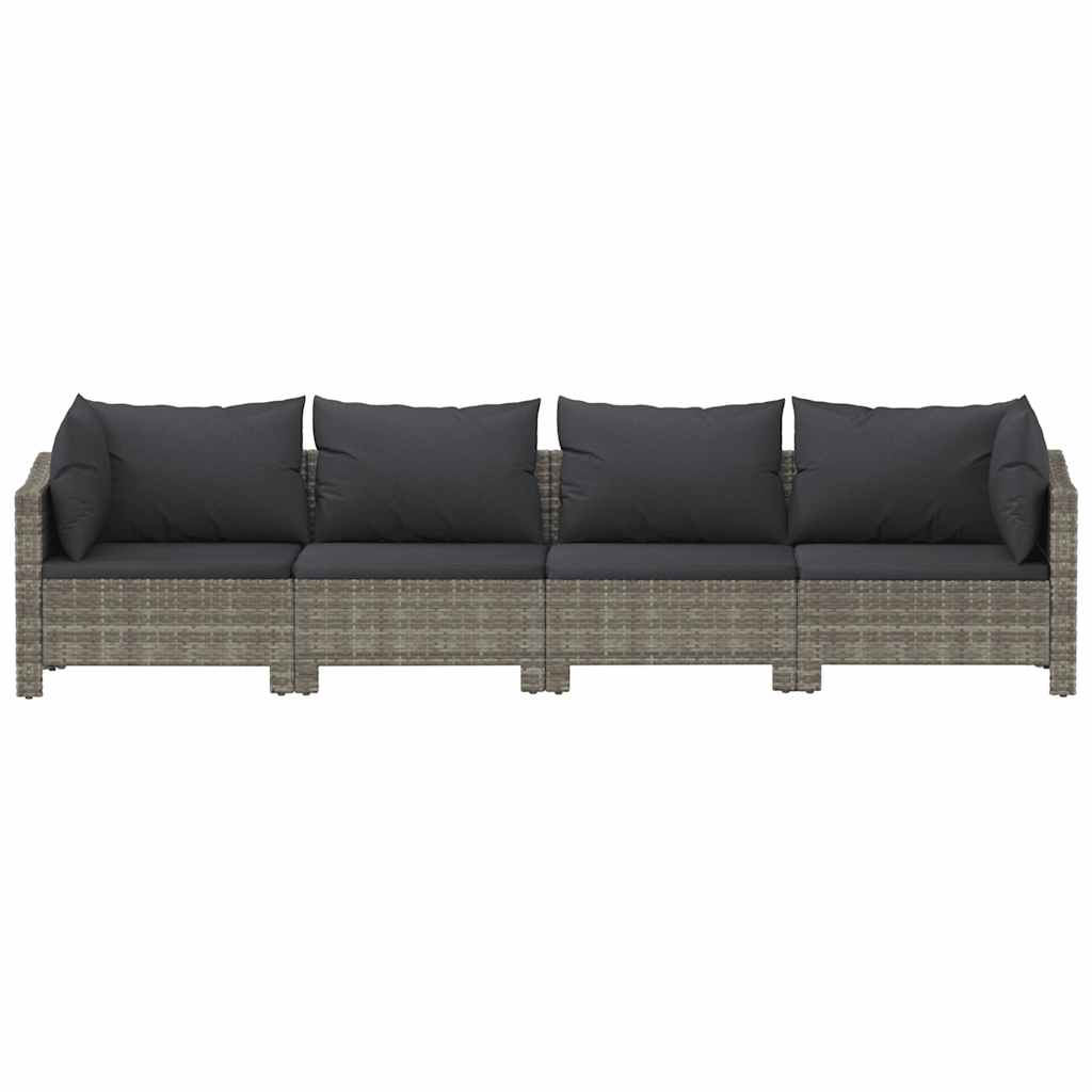 4 Piece Garden Lounge Set with Cushions Grey Poly Rattan