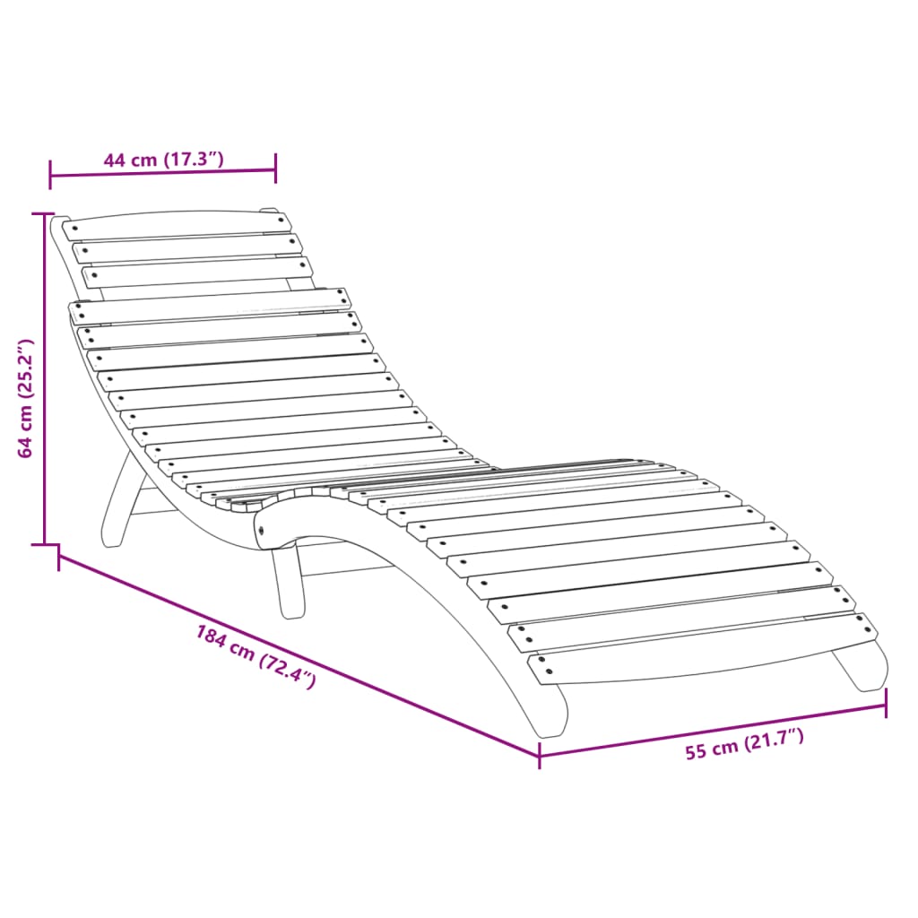 Sun Lounger Grey 184x55x64 cm Solid Wood Acacia
