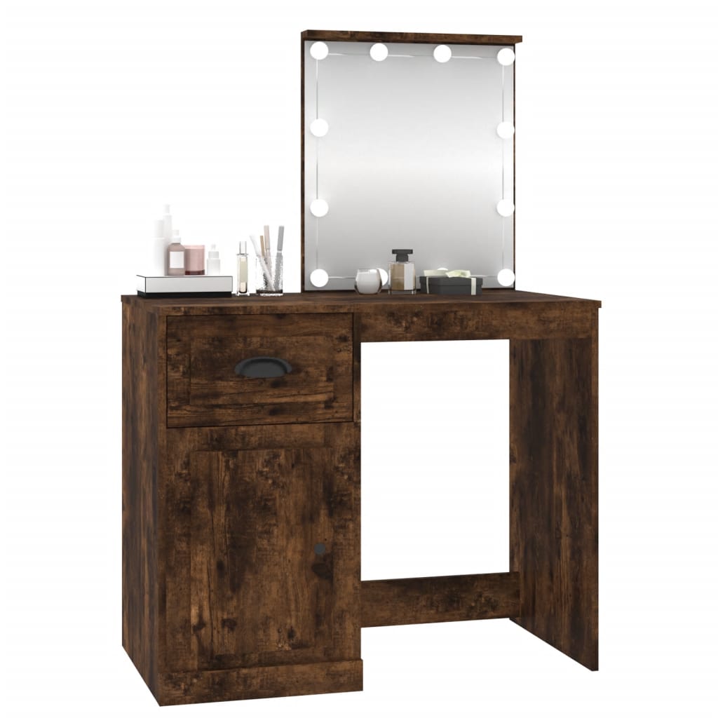 Dressing Table with LED Smoked Oak 90x50x132.5 cm Engineered Wood