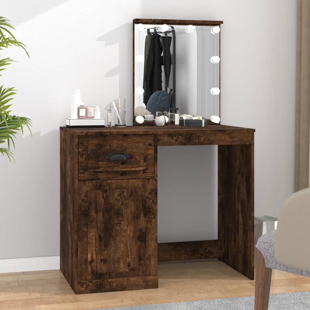 Dressing Table with LED Smoked Oak 90x50x132.5 cm Engineered Wood