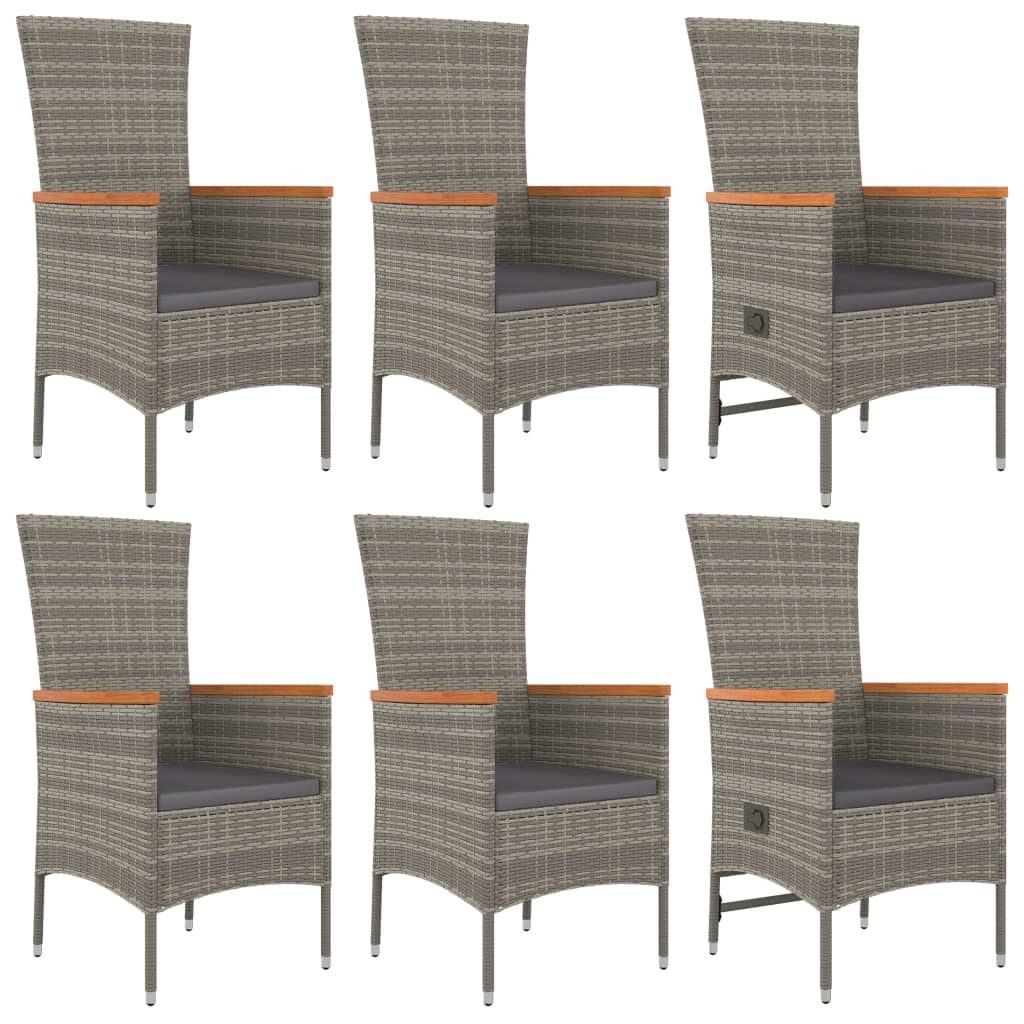 7 Piece Garden Dining Set with Cushions Grey Poly Rattan