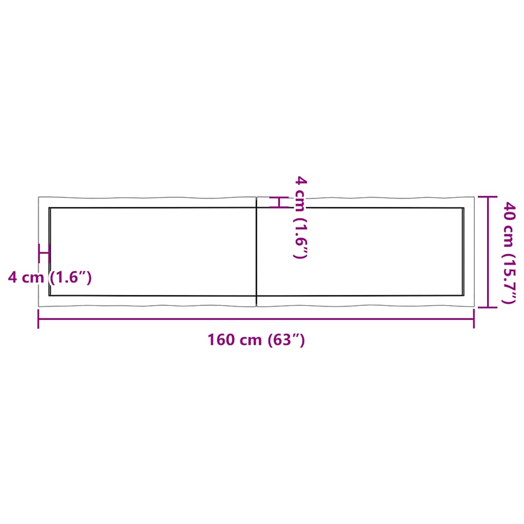 Table Top Light Brown 160x40x(2-4)cm Treated Solid Wood Live Edge