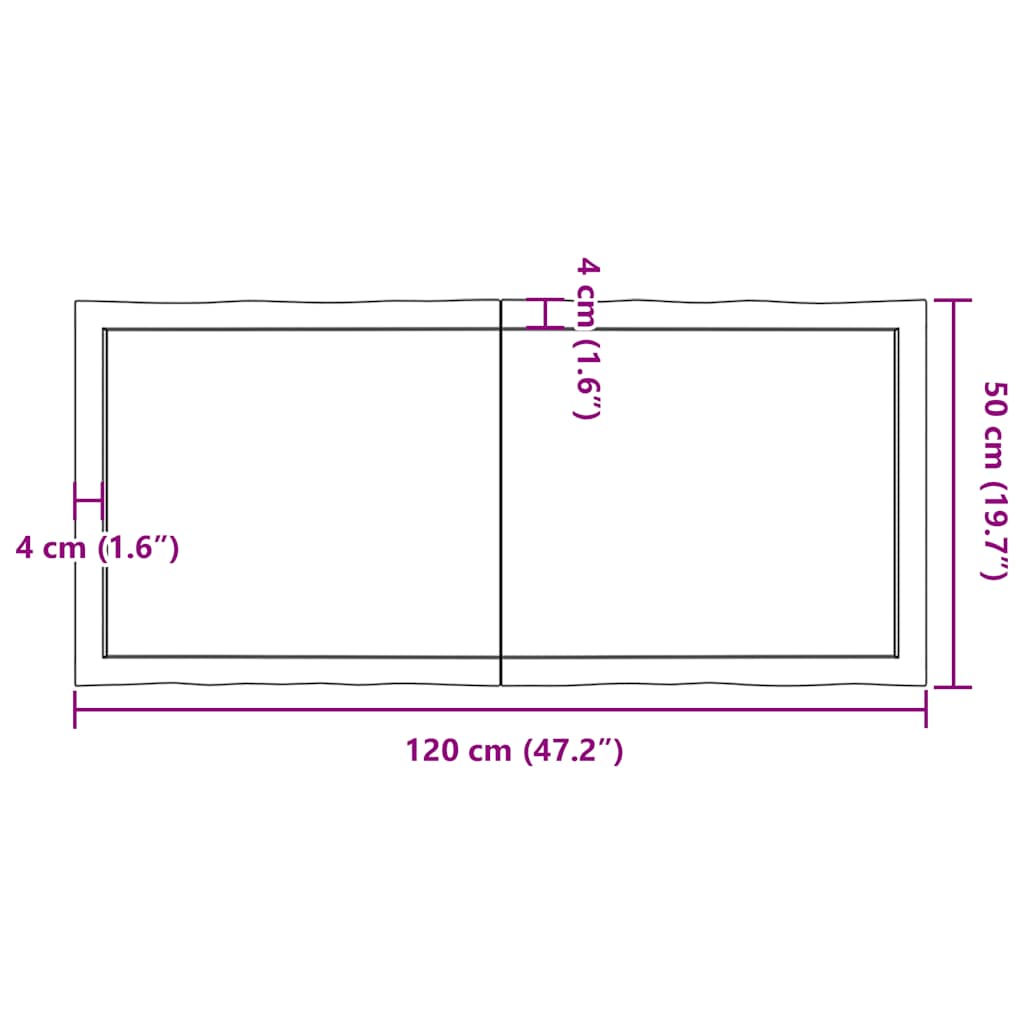 Table Top Dark Brown 120x50x(2-6) cm Treated Solid Wood Live Edge