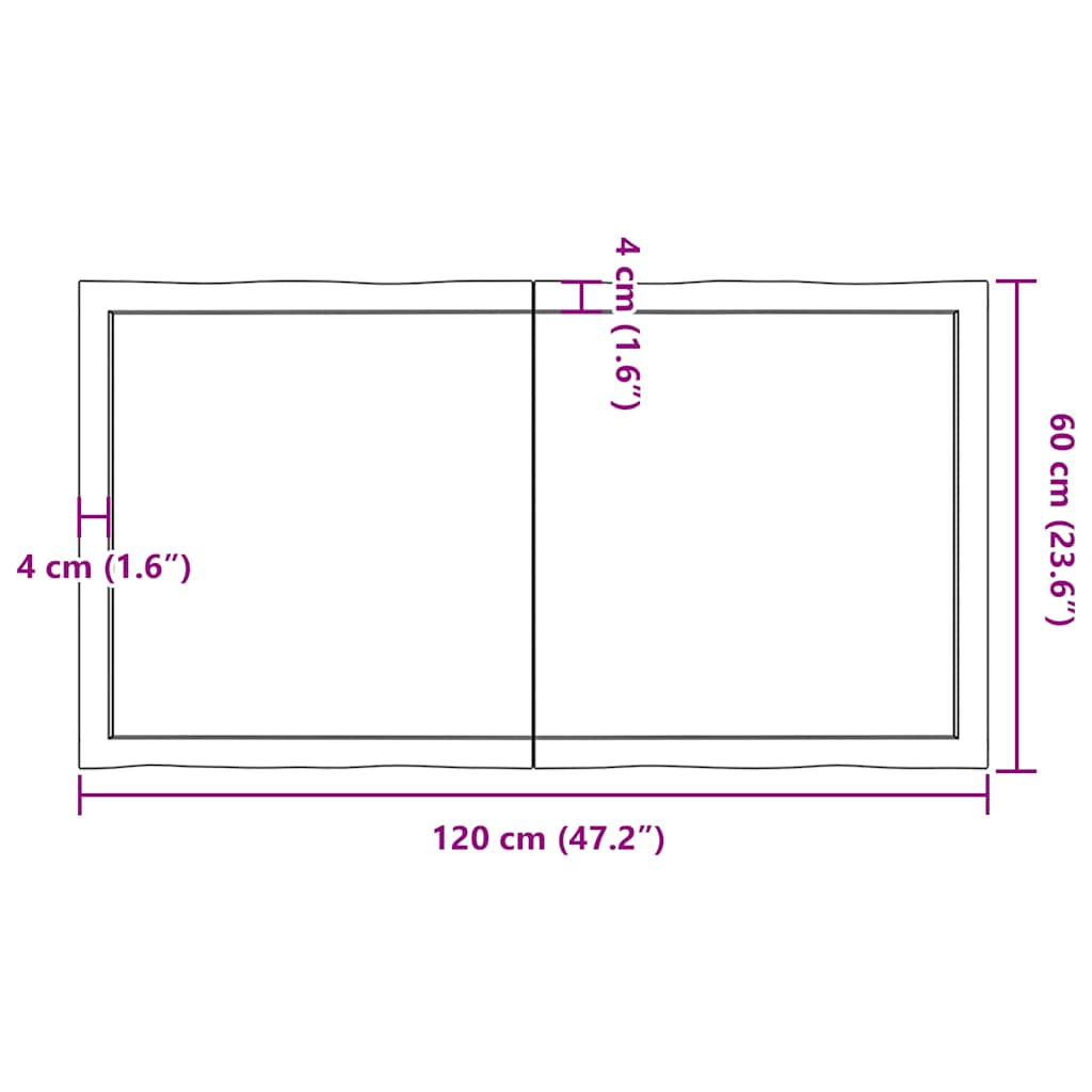 Table Top Dark Brown 120x60x(2-6) cm Treated Solid Wood Live Edge