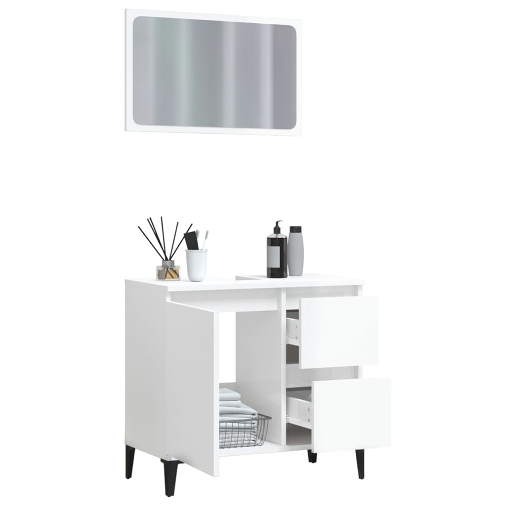 2 Piece Bathroom Furniture Set High Gloss White Engineered Wood