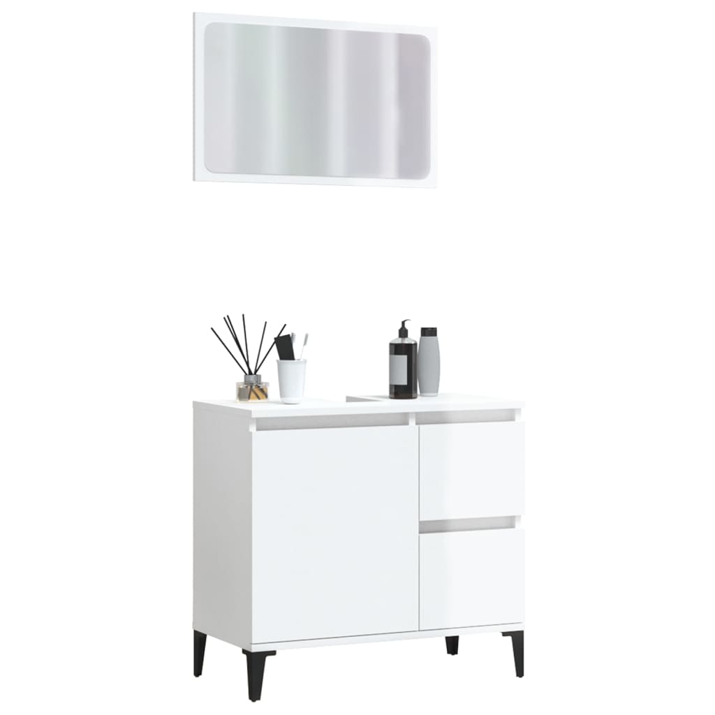 2 Piece Bathroom Furniture Set High Gloss White Engineered Wood