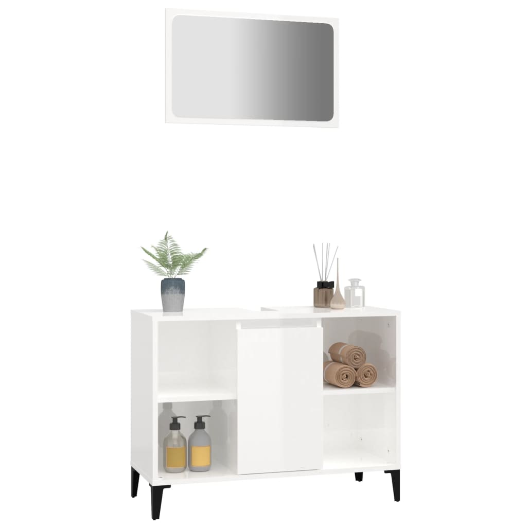 2 Piece Bathroom Furniture Set High Gloss White Engineered Wood