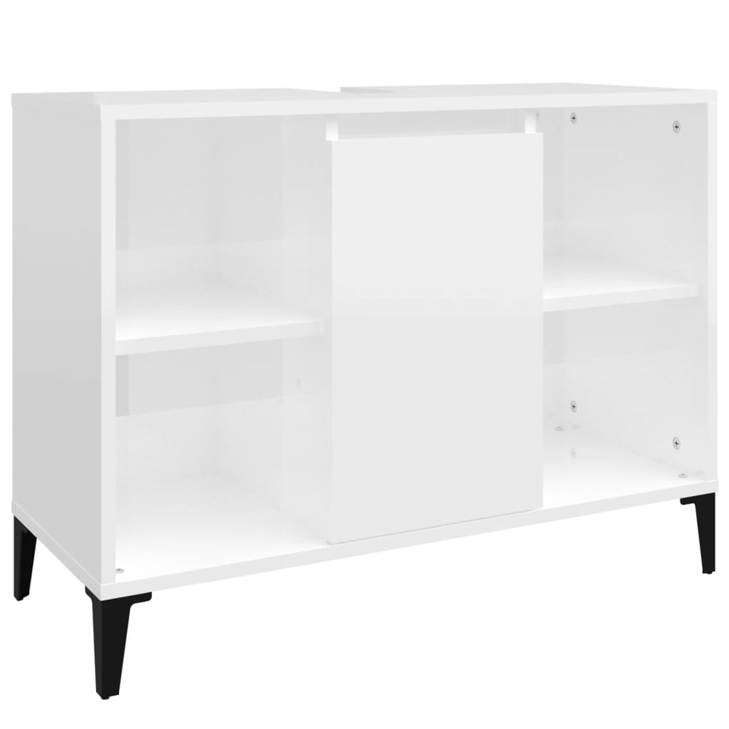 2 Piece Bathroom Furniture Set High Gloss White Engineered Wood